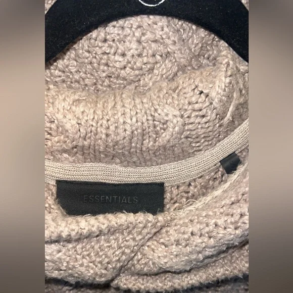 Fear of God Essentials Men's Beige Cable Knit Hoodie - Picture 7 of 9